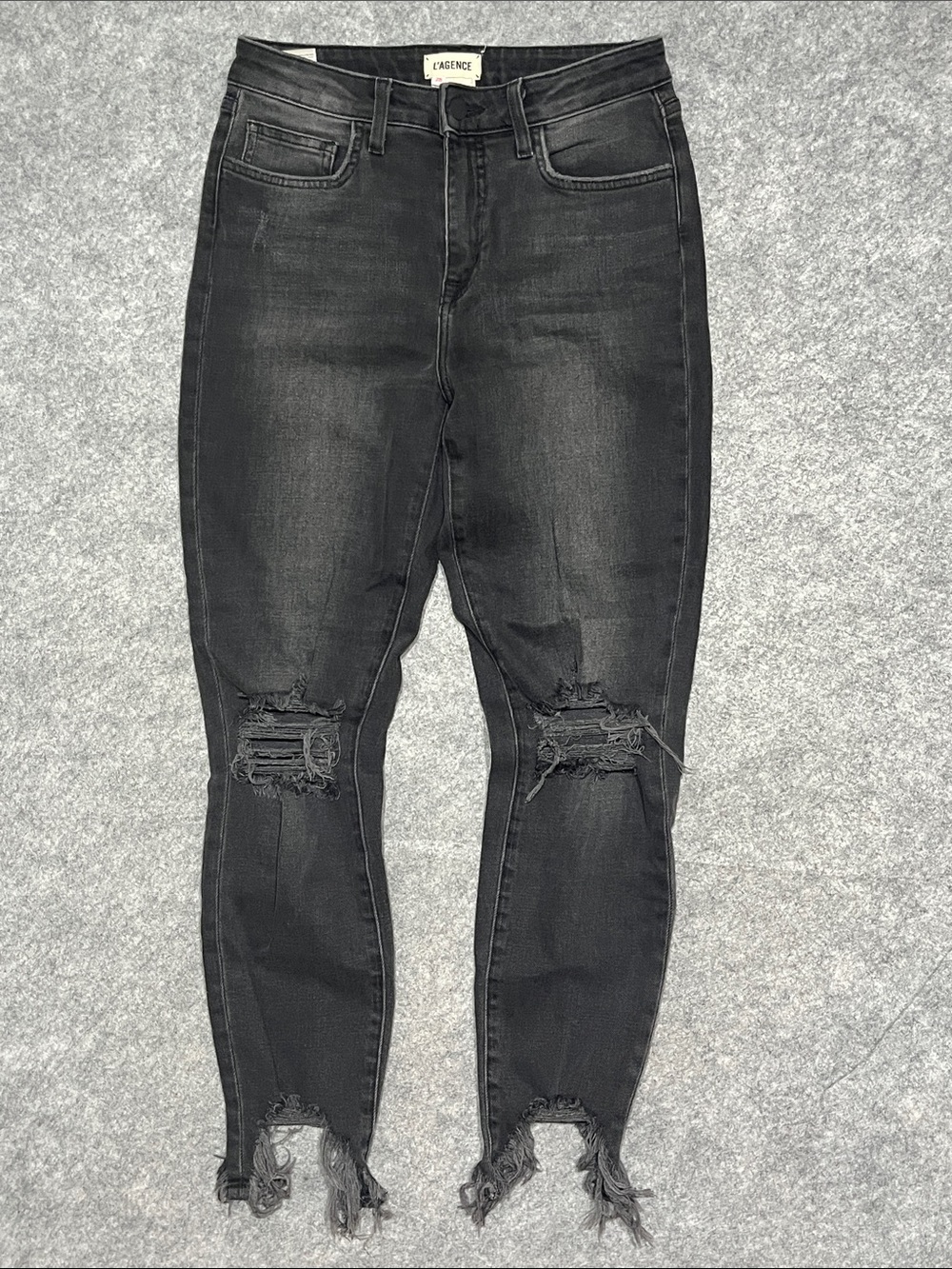 L'AGENCE Washed Black Distressed High-Rise Skinny Jeans